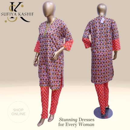 Sufiya Kashif Women’s Ethnic Wear Vibrant Printed Kurti Set with Trousers