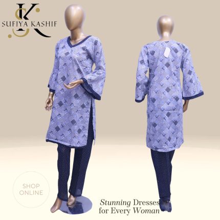 Sufiya Kashif Women’s Blue & White Geometric Kurti Set Casual Ethnic Wear