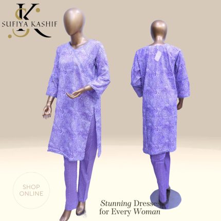 Sufiya Kashif Women’s Lilac Embroidered Kurti Set Traditional Ethnic Wear