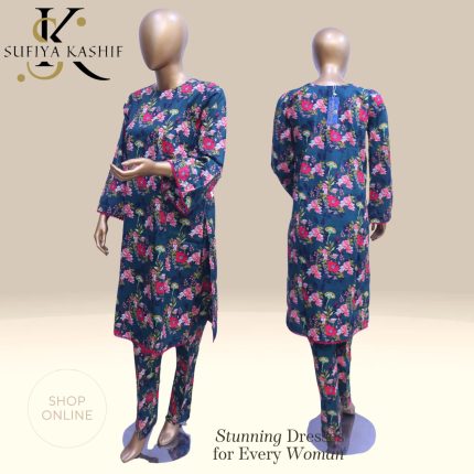 Sufiya Kashif Women’s Blue Floral Print Kurti Set Casual Ethnic Wear
