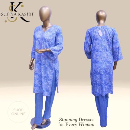 Sufiya Kashif Women’s Blue Printed Kurti Set Elegant Casual Ethnic Wear