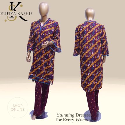Sufiya Kashif Women’s Purple Embroidered Kurti Set Traditional Ethnic Wear