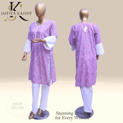 Sufiya Kashif Women’s Purple & White Ruffled Sleeve Kurti Set Elegant Ethnic Wear